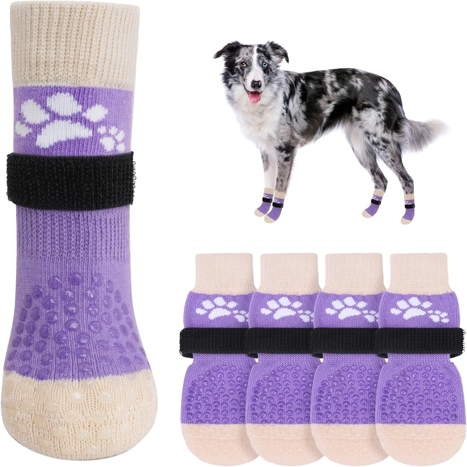 Secure SCENE Anti Slip Dog Sock to Prevent Licking Paws for Hardwood Floors Boots Paw Protector Shoes for Hot Cold Pavement with Grippers Double Sides Grips for Small Medium Large Senior Dogs M Traditional