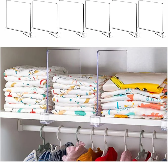 Recyclable Yieach 6 Pack Clear Acrylic Shelf Divider for Closet Organization - 9.2″ Tall Closet Dividers for Wood Shelves Cupboard Vertical Shelf Separators in Closet for T-Shirt Purse Handbag Sweater OrganizerAbout This Enhanced