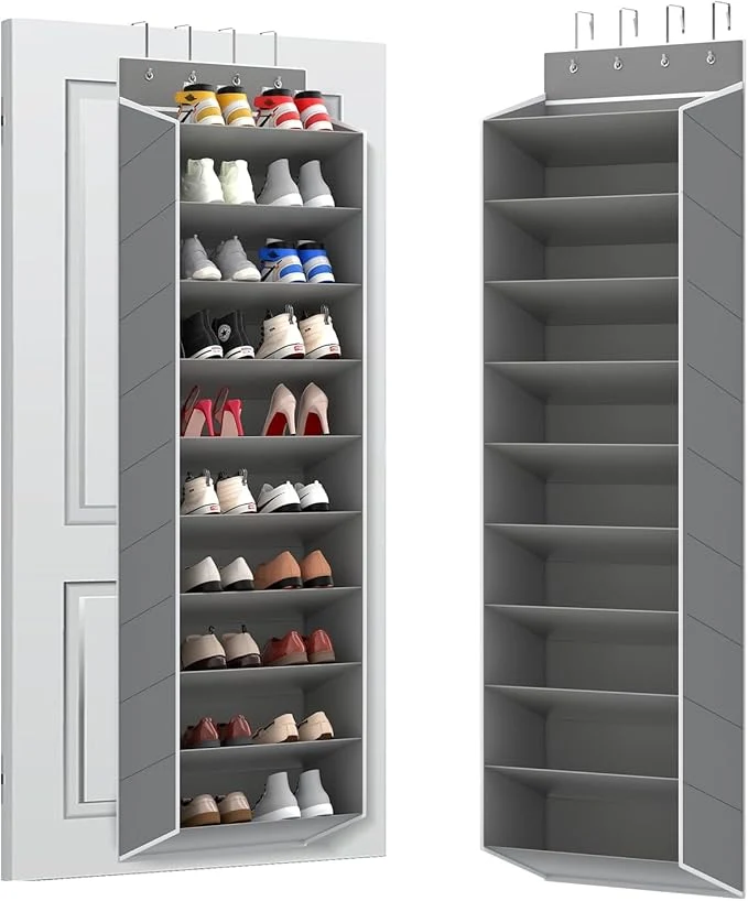 Smooth REGELETO 10 Tiers Large Size Over Door Shoe Organizer Storage Hanging Shoe Rack for Door with Deep Pockets Fit 20-30 Pairs Shoe Organizer Holder for Sneakers and Boots Grey About ThisOverview Soft