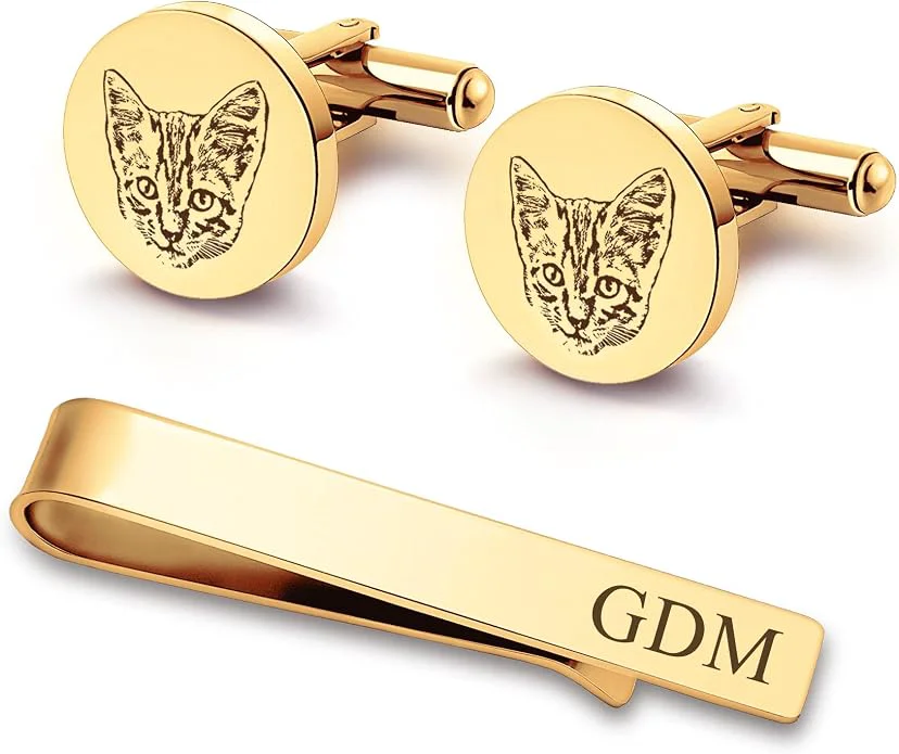Natural Anavia Pet Portrait Handwriting Cufflinks Tie Clip Gift Box Set Personalized First-Class