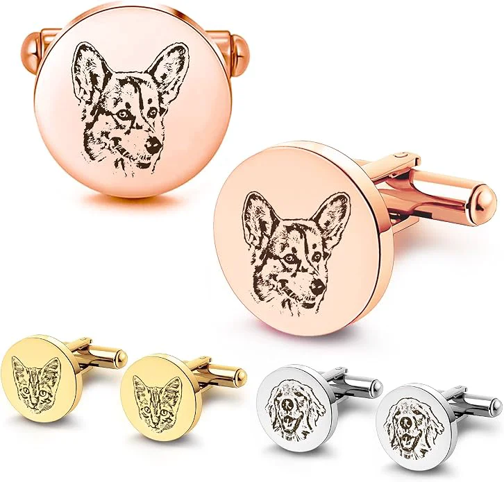 Top-Quality Anavia Pet Portrait Handwriting Cufflinks Tie Clip Gift Box Set Personalized High-Grade