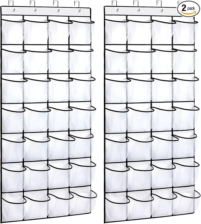Solid REGELETO 2 Pack 28 Pocket Over the Door Shoe Organizer Hanging Shoe Rack for Door Large Capacity Shoe Organizer Holder with 4 Metal Hooks White-2Pack About ThisOverview Optimized