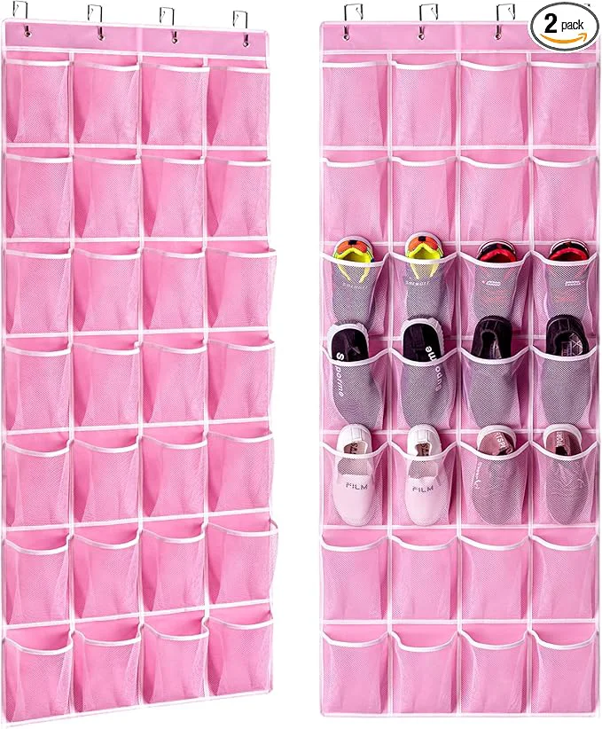 Smooth KEEPJOY 28 Pocket Over The Door Shoe Organizer 2Pack Hanging Shoe Organizer for Door Hanging Door Shoe Holder Rack with Mesh Pockets Large Size 65 x 23 inch Pink-2Pack About ThisOverview Dependable