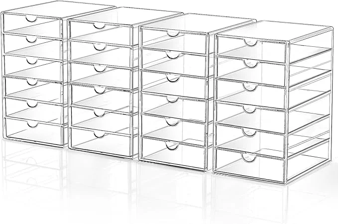 Durable Makeup Drawer Storage Organizer with 24 Drawers 4 Set Acrylic Office Desk Organization and Storage Dustproof Drawer Organizer for Makeup Office Countertop Jewelry Pen Desktop Bathroom BedroomAbout ThisOverview Genuine