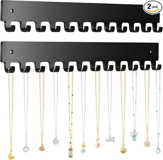 Breathable Acrylic Necklace Holder 2 Pack Wall Mounted Necklace Organizer Hanging Jewelry Organizer with 12 Hooks for Necklaces Bracelets Rings and Bangles Display BlackAbout ThisOverview Powerful