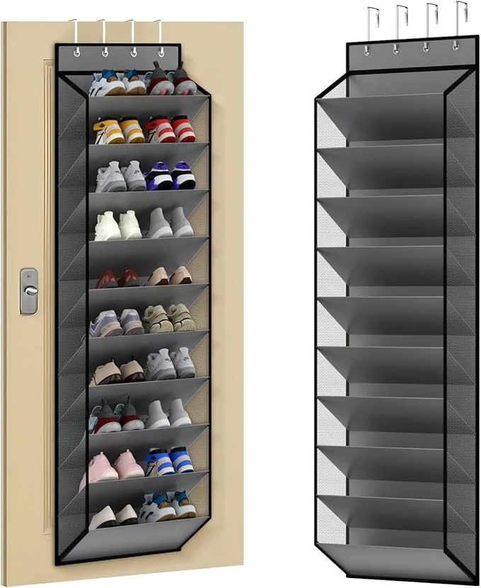 Reusable KEEPJOY 10 Tiers Mesh Over Door Shoe Organizer Storage Hanging Shoe Holder for Door with Large Deep Pockets Holds 20-30 Pairs of Shoes I for Sneakers Boots. Grey About ThisOverview Trusted