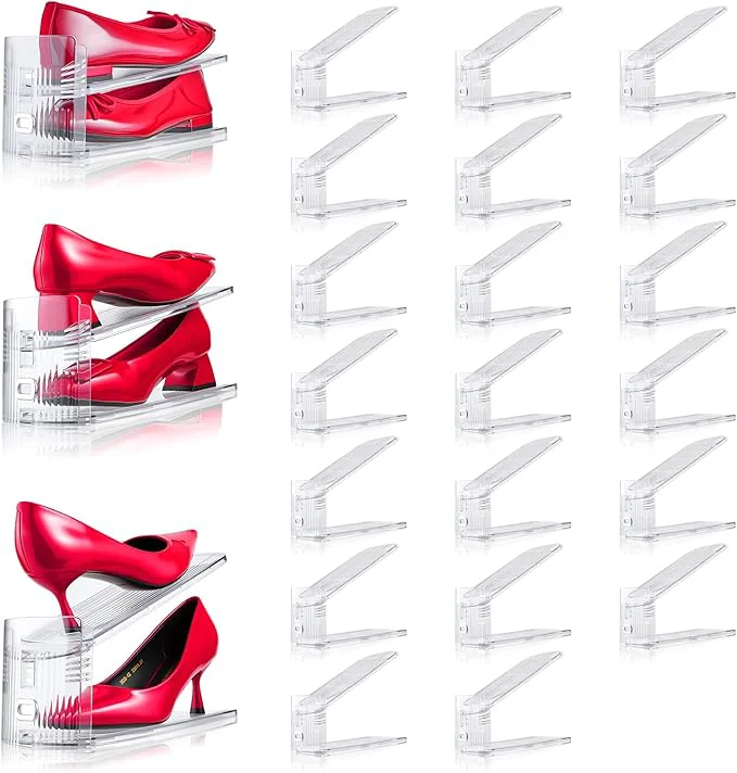 Effective 20PACK Shoe Slots Organizer for Closet Adjustable Shoe Rack Holder Shoe Space Savers Double Layer Stack Shoe Racks for Closet Organization Transparent About ThisOverview Innovative