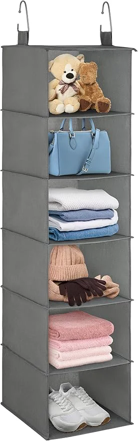 Exclusive Libeder 6-Shelf Hanging Organizer with Drawers Closet Hanging Organizers and Storage Shelves with 6 Side Pockets Hanging Shelves for Clothes Underwear Nursery Closet RV Grey About ThisOverview Crafted