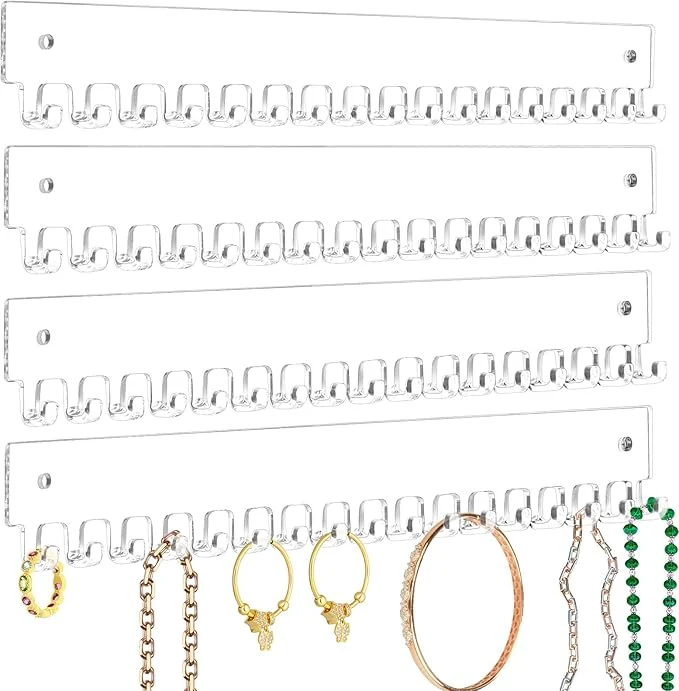 Quality Acrylic Necklace Holder 4 Pack Wall Mounted Necklace Organizer Hanging Jewelry Organizer with 17 Hooks for Necklaces Bracelets Rings and Bangles Display 14.17 inch About ThisOverview Clean