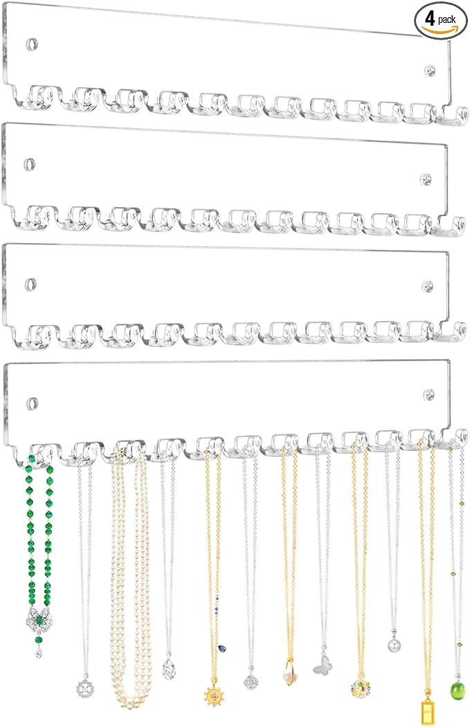 Convenient Acrylic Necklace Holder 4 Pack Wall Mounted Necklace Organizer Hanging Jewelry Organizer with 12 Hooks for Necklaces Bracelets Rings and Bangles DisplayAbout ThisOverview Casual