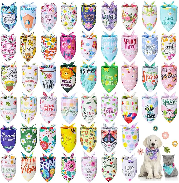 Superior Chunful 50 Pcs Spring Dog Bandanas Bulk Flora Dog Bandanas Pet Triangle Scarf Versatile