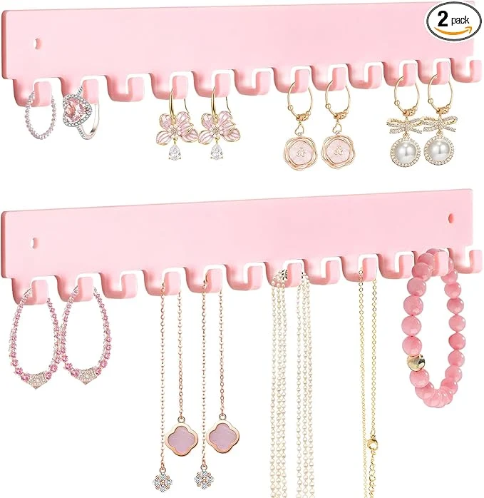 Safe Acrylic Necklace Holder 2 Pack Wall Mounted Necklace Organizer Hanging Jewelry Organizer with 12 Hooks for Necklaces Bracelets Rings and Bangles Display PinkAbout ThisOverview Consistent
