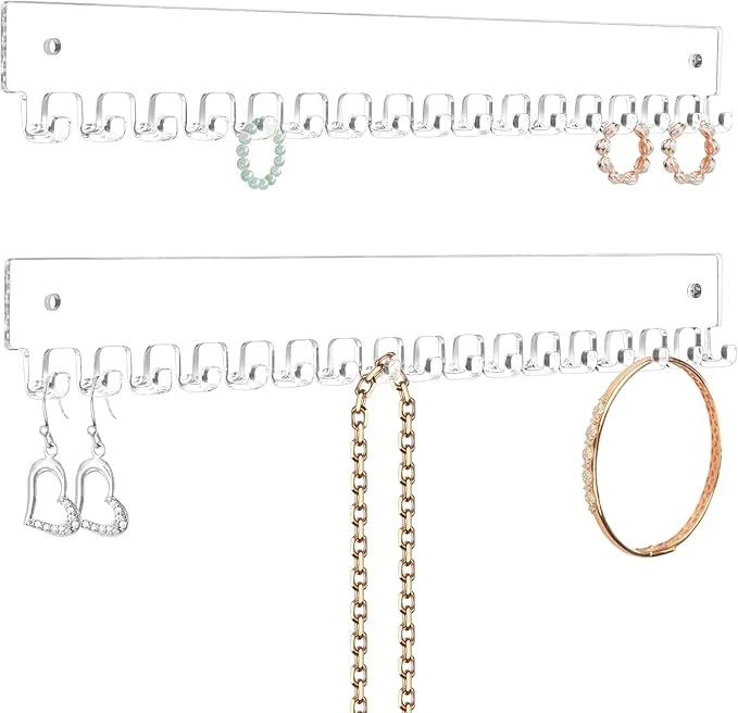 Comfortable Acrylic Necklace Holder 2 Pack Wall Mounted Necklace Organizer Hanging Jewelry Organizer with 17 Hooks for Necklaces Bracelets Rings and Bangles Display 14.17 inch About ThisOverview Green