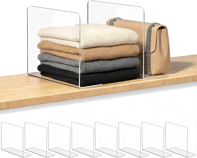 Elite OKPOW Shelf Dividers for Closet Organization – Keep Sweaters Purses Upright Clear Acrylic Separators for Most Wood Shelves Pantry Damage- Sturdy Tall 10 x 12 8 Pack About This Efficient