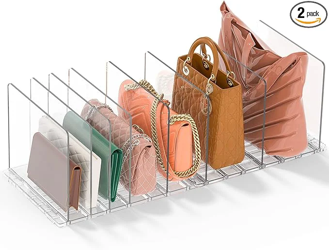 Smooth GoMaihe Bag Purse Organizer for Closet Adjustable Clear Handbag Storage Shelf - Plastic Clutch Dividers Minimal Keep Purses uprightAbout ThisOverview Elite