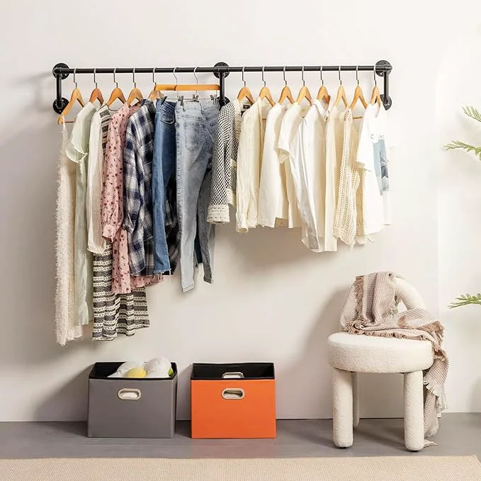 Fine Wall Clothes Rack Industrial Pipe Clothing Rack for Hanging Clothes Wall Mounted Heavy Duty Space Saving Garment Racks Multi-Purpose Clothing Hanging Rods for Closet Storage BlackAbout ThisOverview Solid