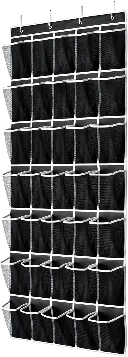 Exceptional 35 Pockets Over the Door Shoe Organizer Hanging Shoe Organizer for Door with 35 Mesh Pockets Large Capacity Shoe Hanging Storage Bag with 4 Metal Hooks Black-1Pack About ThisOverview Environmentally Friendly