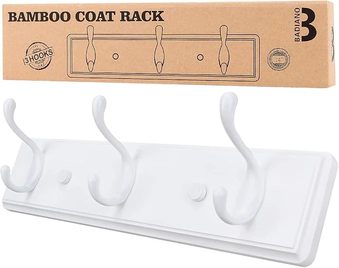 High-Performance Badiano Wooden Coat Rack Wall-Mounted Organizer for Closet Entryway Hallway Foyer Bedroom Heavy Duty Double Hooks for Hanging Towels Bags Hats Jackets Key White 3 Hooks About ThisOverview First-Class
