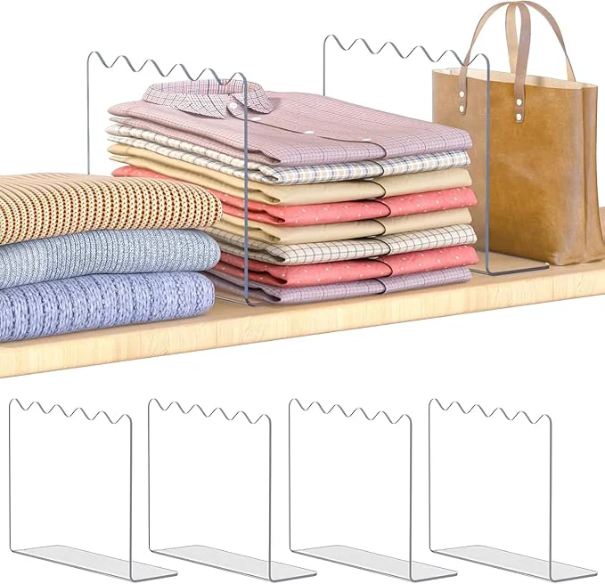 Secure OKPOW Acrylic Shelf Dividers for Closet Organization - 10 Tall X 12 Deep Easy Installation Clothes Purses Organizer - Space-Saving Adjustable Sturdy Clear Dividers for Wood Cabinet Shelves 4 PackAbout This Powerful