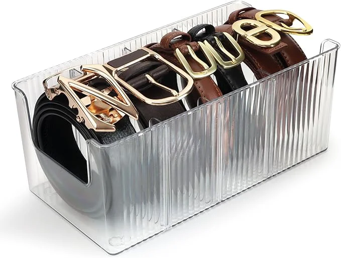 Comfortable Acrylic Belt Organizer with Adjustable 4 Compartments Stackable Design Clear Storage for Closet and Drawer OrganizationAbout ThisOverview Clean