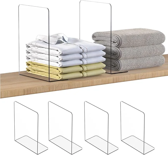 Fine OKPOW Shelf Dividers Closet Organizer - 12 Tall X 9 Deep Acrylic Clear Sturdy Separate for Clothes Purse - Adjustable Space Saver Easy Install for Home Organization Enthusiasts 4 PackAbout This Refined