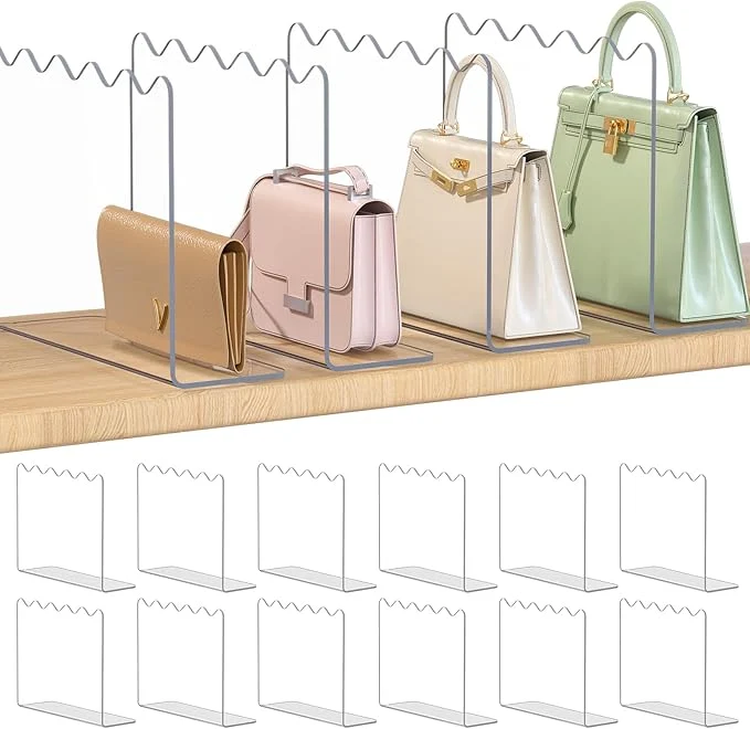 Verified OKPOW Shelf Dividers Purse Organizer for Closet 10 Tall X 12 Deep Acrylic Clear Sturdy Separators for Purse Clothes Easy Install Adjustable Maximize Bedroom Space for Home Organizer 12 PackAbout This Innovative