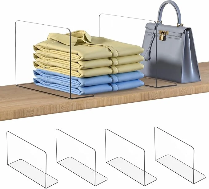 Detailed OKPOW Shelf Dividers Closet Organizer - 7.5 Tall X 11.8 Deep Acrylic Clear Sturdy Separate for Clothes Purse - Adjustable Space Saver Easy Install for Home Organization Enthusiasts 4 PackAbout ThisOverview Practical