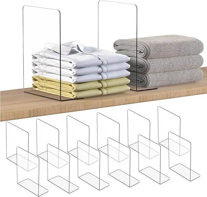 Selected OKPOW Shelf Dividers Closet Organizer - 12 Tall X 9 Deep Acrylic Clear Sturdy Separate for Clothes Purse - Adjustable Space Saver Easy Install for Home Organization Enthusiasts 12 PackAbout This Contemporary