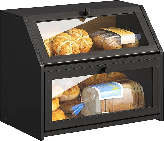 Refined BMOSU Farmhouse Bread Box for Kitchen Countertop Bread box Double Layer Bamboo Wooden Extra Large Capacity Bin Kitchen Food Storage Container Black About ThisOverview Casual