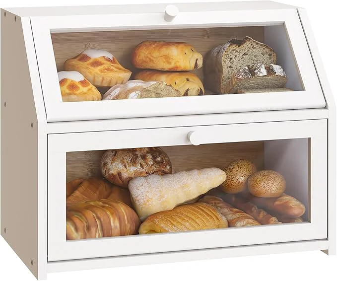 Soft BMOSU Farmhouse Bread Box for Kitchen Countertop Bread box Double Layer Bamboo Wooden Extra Large Capacity Bin Kitchen Food Storage Container White About ThisOverview Solid