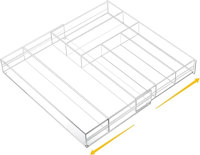 Expertly Made 1 Pcs Acrylic Drawer Organizer 9'' up to 18'' x 15'' x 2'' Expandable Drawer Organizer Pens Notebook Ruler Makeup Tray with 7 Adjustable Compartments for Desk Office Kitchen Bathroom Clear About ThisOverview Original Design