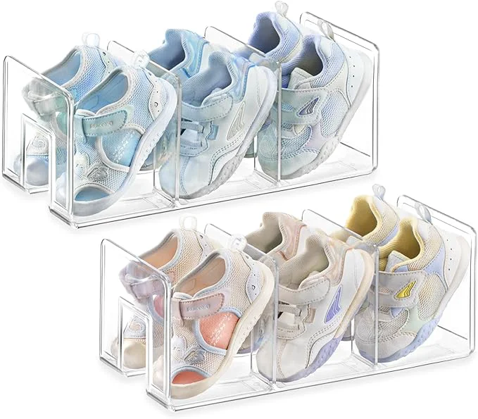 Effective HBlife Widened 4.17 Inch Clear Acrylic Kids Shoe Rack for Closet Organizers and Storage Small Shoe Rack 3 Sections Toddler Baby Shoe Storage Organizer Shelf Desk File Book Purse Organizer 2 Pack About ThisOverview Modern