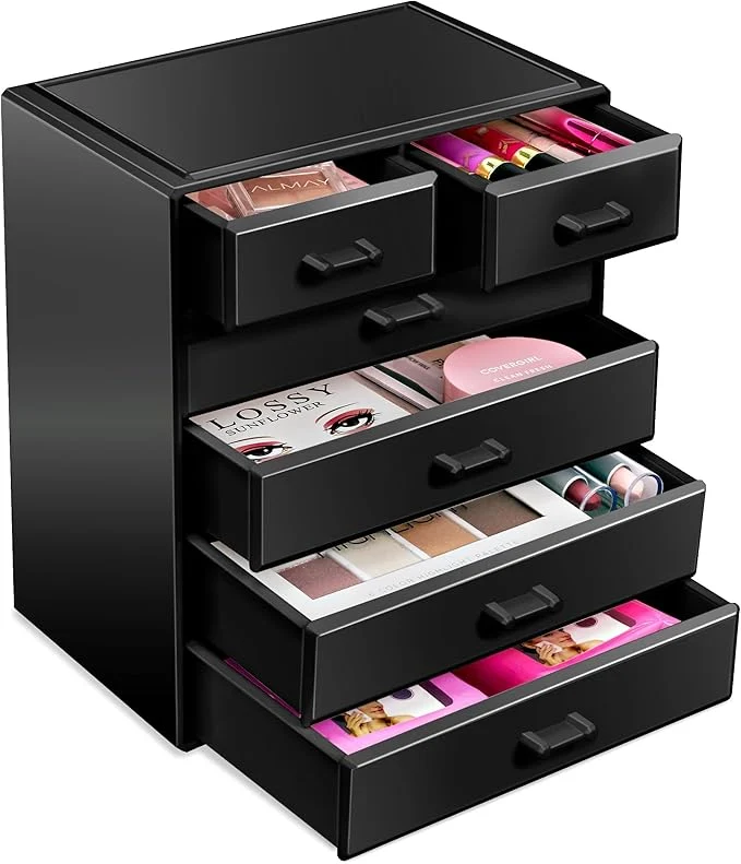 Stylish Sorbus Acrylic Makeup Organizer - Organization and Storage Case for Cosmetics Make Up Jewelry - Large Makeup Organizer for Vanity Bathroom College Dorm Closet Desk 4 Large 2 Small Drawers About ThisOverview Durable