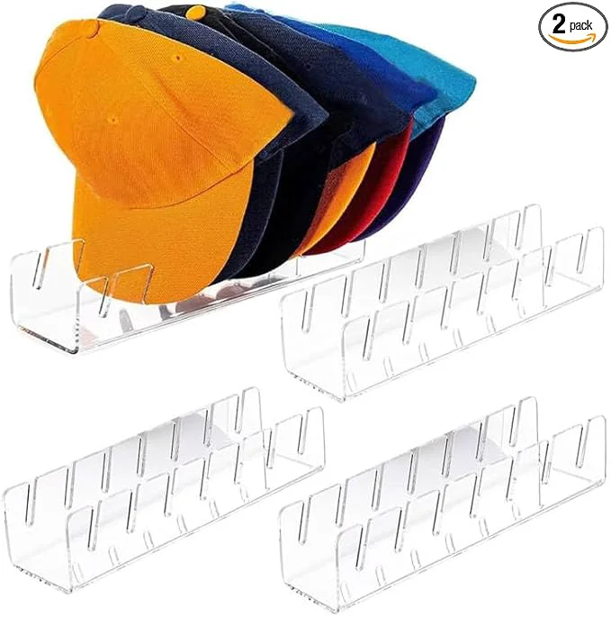 Lightweight 2024 New Hat Stand for Baseball Caps Display and Organizer No Install Acrylic Hat Holder for 14 Baseball Caps for Bedroom Closet Dresser 4PCS About ThisOverview Unique
