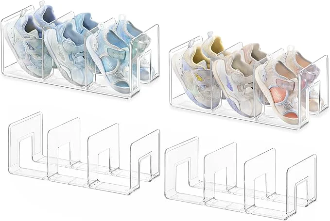 Professional HBlife Widened 4.17 Inch Clear Acrylic Kids Shoe Rack for Closet Organizers and Storage Small Shoe Rack 3 Sections Toddler Baby Shoe Storage Organizer Shelf Desk File Book Purse Organizer 4 Pack About ThisOverview Top-Quality