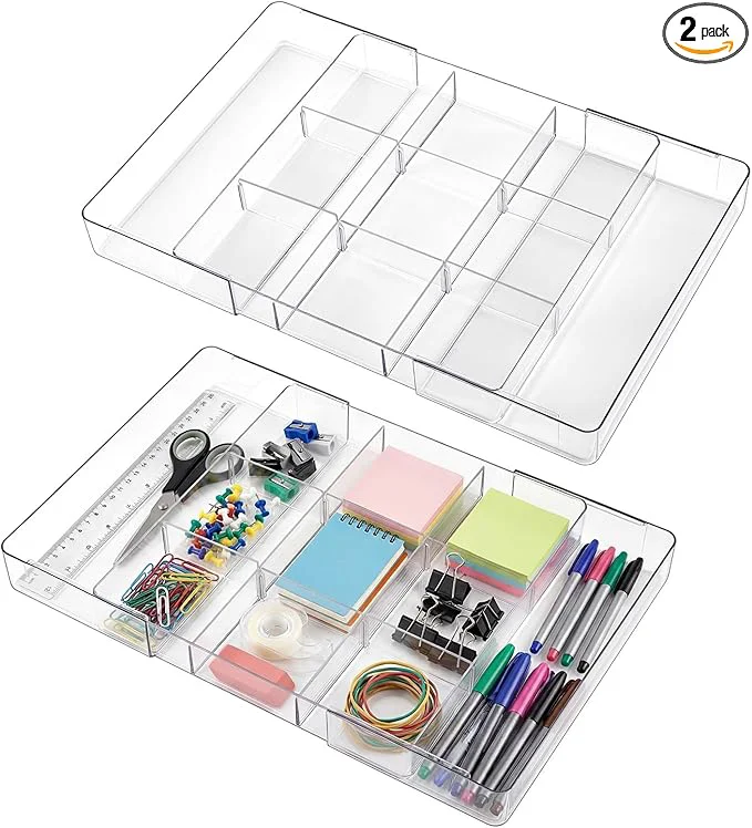 Secure 2 Pcs Large Expandable Acrylic Drawer Organizers Grid Adjustable Drawer Dividers Organizer for Desk Makeup Jewelry Office Kitchen Supplies Transparent 11 Compartments About ThisOverview Exceptional