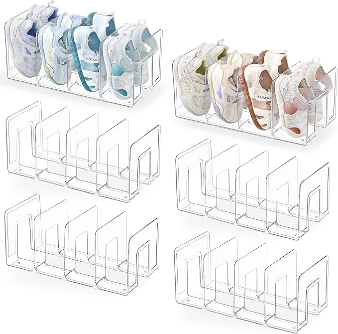 Original Design HBlife Clear Acrylic Kids Shoe Rack for Closet 6 Pack 4 Sections Stackable Crystal Clear 4 Pairs CapacityAbout ThisOverview Fine