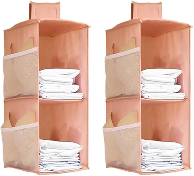 Elite Hanging Closet Organizer 4-Section Storage Shelves Oxford Cloth with Mesh Pockets Pink 2 Section About ThisOverview Advanced