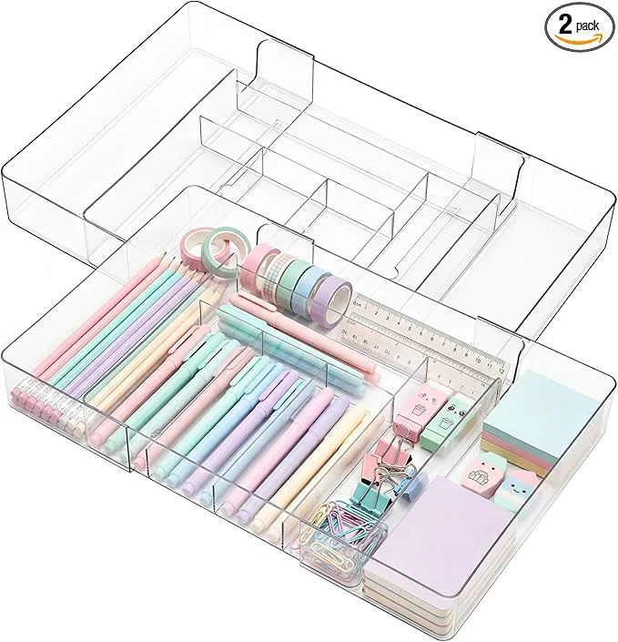 Environmentally Friendly 2 Pcs Large Expandable Acrylic Drawer Organizers Grid Adjustable Drawer Dividers Organizer for Desk Makeup Jewelry Office Kitchen Supplies Clear 8 Compartments About ThisOverview Premium