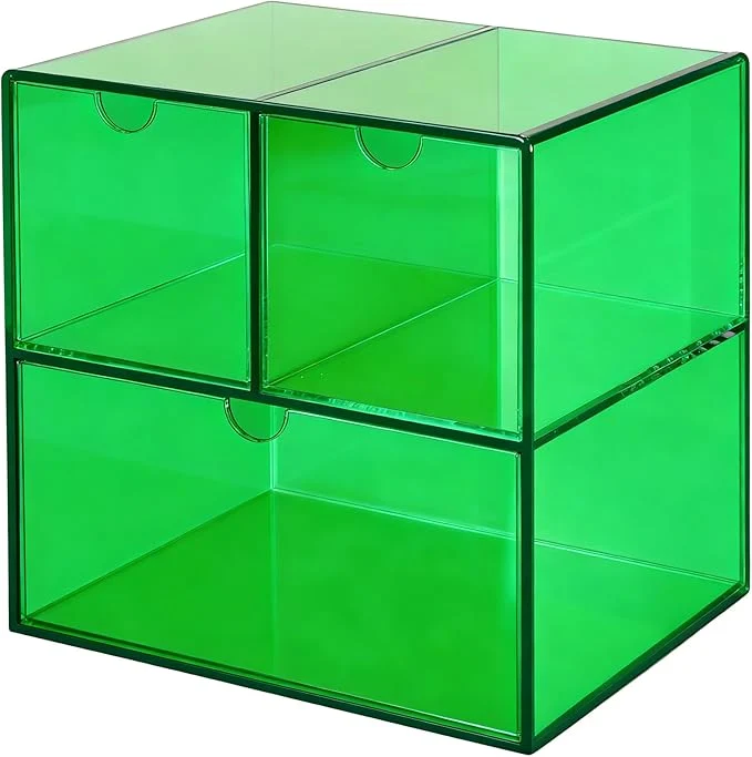 Fine Crafted Gelite Desk Organizer with 3 Storage Drawers for Makeup Office Acrylic Desktop Drawer Organizer for Vanity Office Organization and Storage Box Emerald GreenAbout ThisOverview Professional