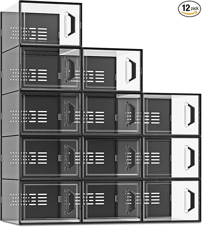 Smooth SEE SPRING X-Large Shoe Storage Box Fit Size 11 Clear Plastic Stackable Shoe Organizer for Closet Space Saving Sneaker Shoe Rack Containers Bins Holders for Entryway Under Bed 12 Pack BlackAbout ThisOverview Premium