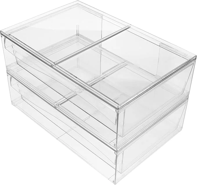 Consistent 2pcs Acrylic Drawer-type Cosmetic Organizer Box for Makeup Storage Transparent Removable Stackable Design for Bathroom and Vanity for Neat and Orderly SpaceAbout ThisOverview Soft