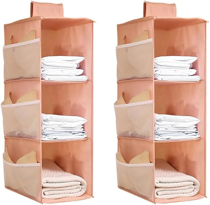 Artisan Hanging Closet Organizer 4-Section Storage Shelves Oxford Cloth with Mesh Pockets Pink 3 Section About ThisOverview Eco-Friendly
