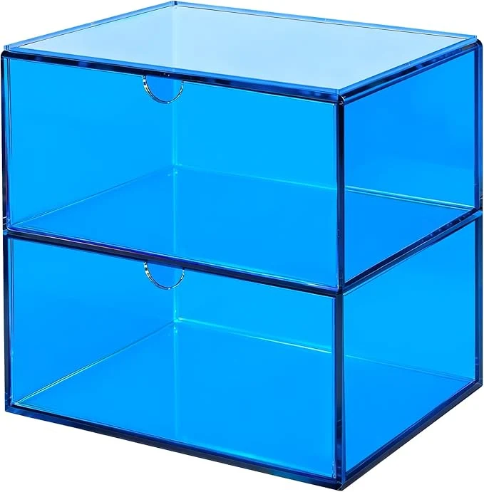 Genuine Acrylic Desk Organizer with Drawers Stackable Makeup Organizer for Vanity Office Countertop Cosmetic Display Cases Makeup Storage Box Sky BlueAbout ThisOverview High-End