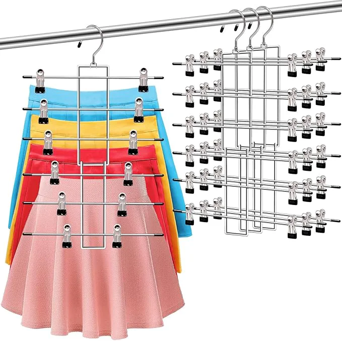 Certified 3 Pack Pants-Hangers-Space-Saving 6 Tier-Closet-Organizers-and-Storage Skirt Hangers with Clips Closet-Organizer-Clothes-Organization-and-Storage Jeans Scarf Hangers College-Dorm-Room-Essentials DecorAbout ThisOverview Recyclable