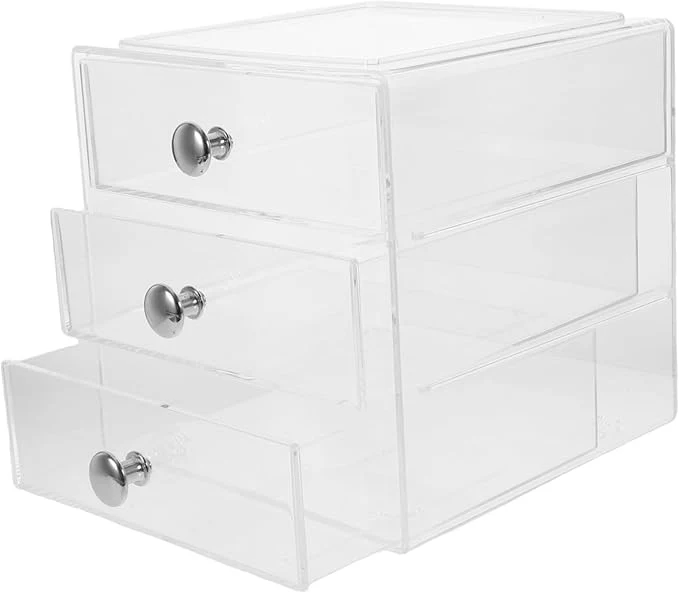 Detailed 3-layer Acrylic Storage Box Desktop Organizer Makeup Organizer Cosmetic Display Space-saving Sturdy Silver HandleAbout ThisOverview Comfortable