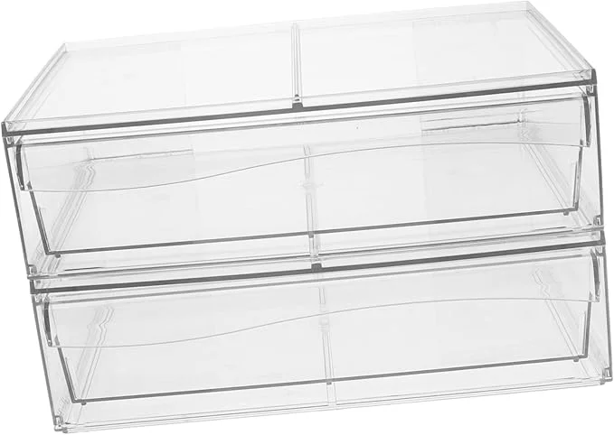 Exclusive 2pcs Acrylic Makeup Storage Drawer Organizers Stackable Desktop Bins for Cosmetics Easy to Clean and Elegant Design for Bathroom Vanity and Desk OrganizationAbout ThisOverview Specialty