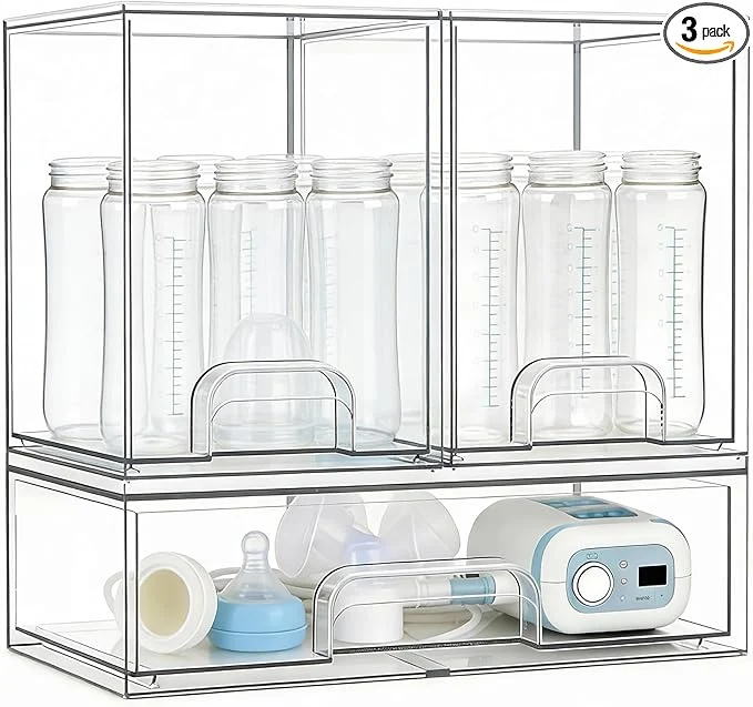 Quality Baby Bottle Organizer Large Capacity Stackable Acrylic Storage with Non-Slip Pads for Baby Bottles Pump Parts Kitchen Countertop Pantry Vanity 3-PieceAbout ThisOverview Fashionable