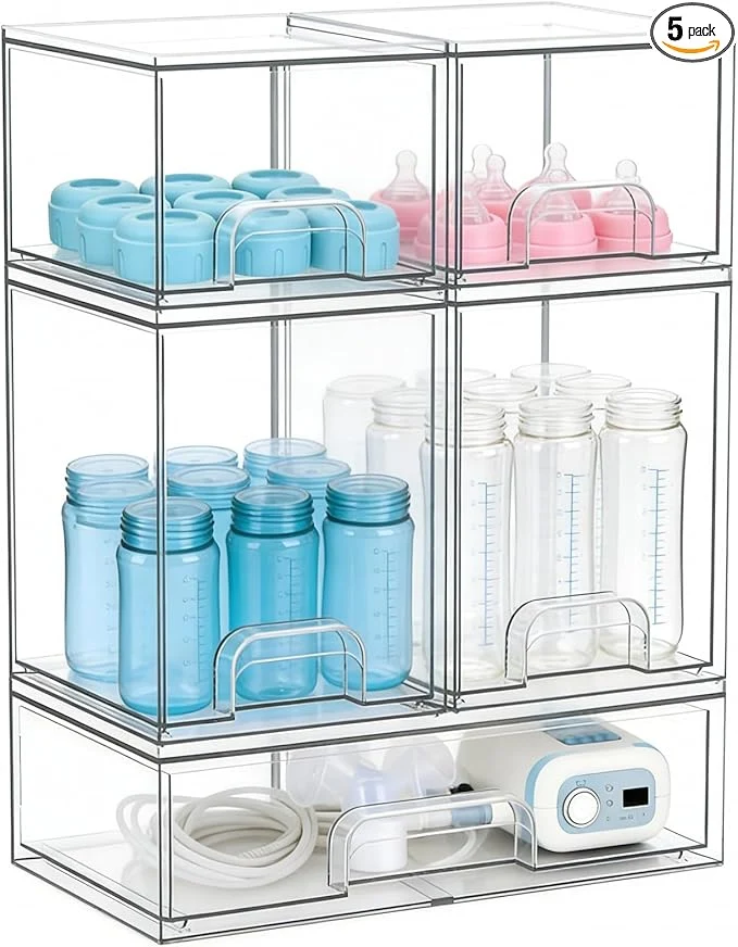 Superior Baby Bottle Organizer Large Capacity Stackable Acrylic Storage with Non-Slip Pads for Baby Bottles Pump Parts Kitchen Countertop Pantry Vanity 5-PieceAbout ThisOverview Traditional