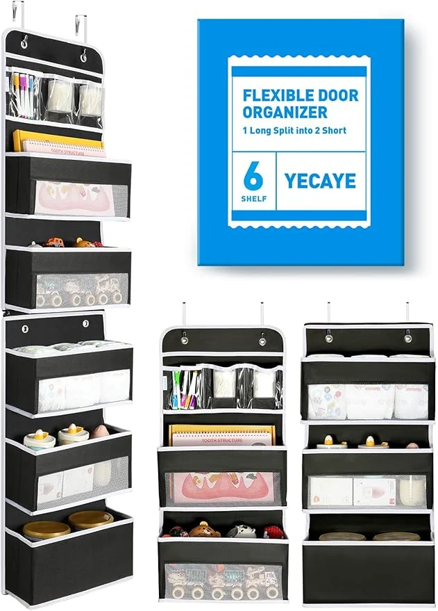 Traditional Yecaye 6-Tier Over The Door Storage Organizer Flexible 1 Split into 2 Swing-Proof Hanging Bathroom Organizer Bedroom Organizers and Storage for Newborn Baby Essentials BlackAbout ThisOverview Classic